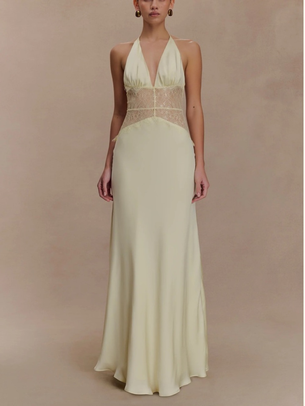 Meshki Dinah Lace And Satin Maxi Dress - Lemon